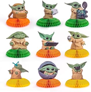 9PCS Baby Yoda Galaxy Wars Honeycomb Centerpieces, Baby Yoda Table Topper for Birthday Party Decoration, Star War Baby Table Topper Centerpieces Party Favor, Baby Shower Cake Topper Photo Booth Props Table Decorations(Double Sided)