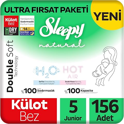 Sleepy Natural Double Soft Ultra Fırsat Paketi Külot Bez 5 Numara Junior 156 Adet