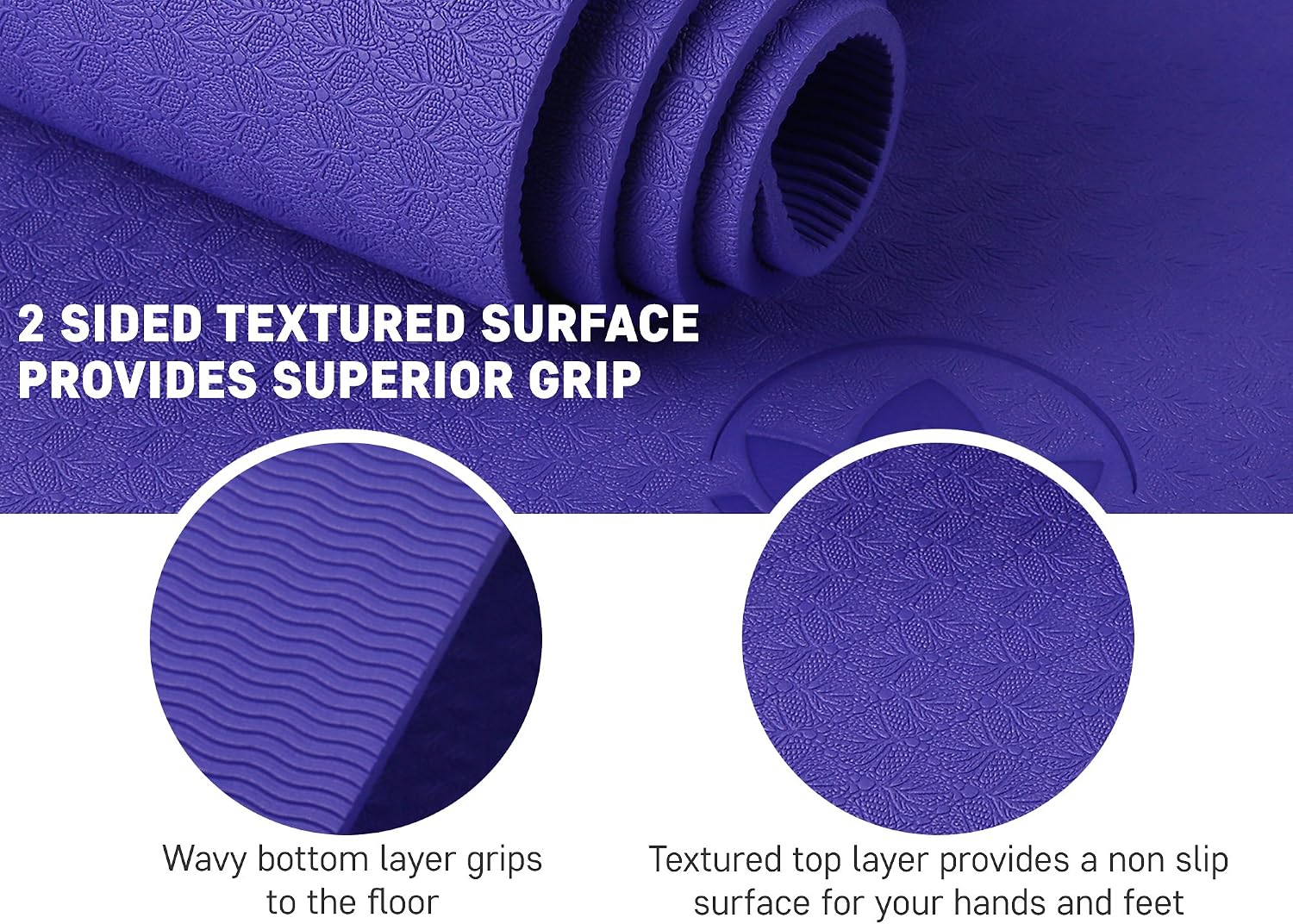 Clever Non-Slip Essential Yoga Mat | Extra thick 6.35mm cushion to protect joints | Suitable for all yoga types and levels including beginner | Unisex generous mat size (6' by 2') |Robust anti-tear design| Hygenic easy wipe surface | Eco-friendly |