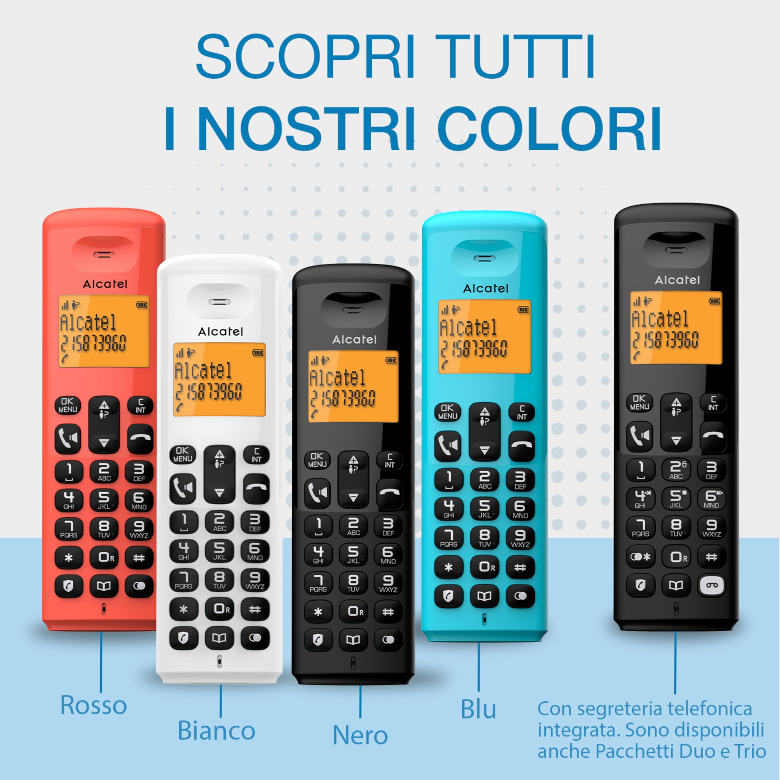ALCATEL E260 S. Voice Trio - Telefono Fisso Cordless DECT con Segreteria - Design Compatto - Grande Display Retroilluminato - Vivavoce - Funzione Blocco Chiamate Indesiderate - 3 Portatili - Nero