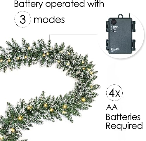 Miniatura 3 de WBHome 2 guirnaldas de Navidad preiluminadas de 9 pies/106 pulgadas con 50 luces LED para decoración navideña, funciona