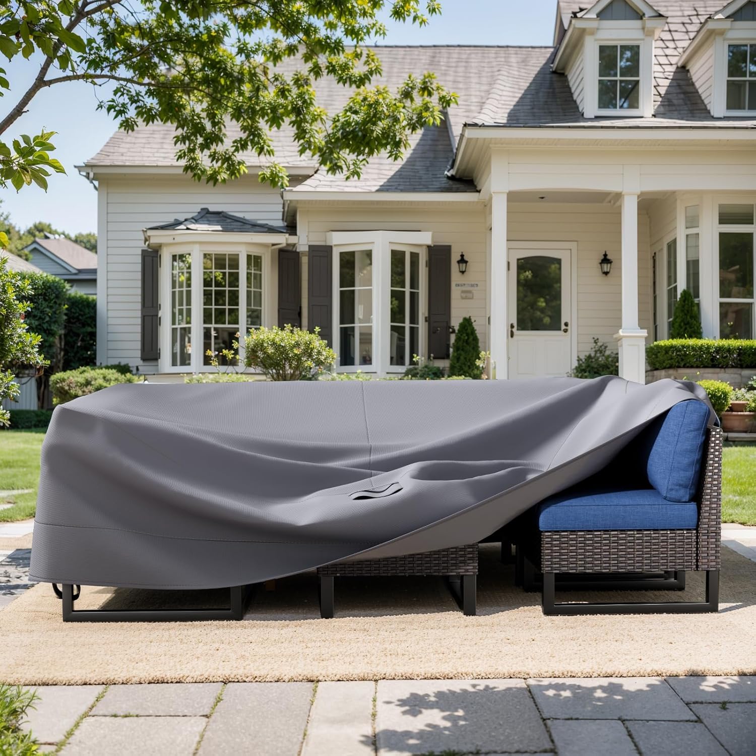 Patio Furniture Cover Waterproof-600D Waterproof Heavy Duty for 8/9 Pieces Pieces Set Outdoor Furniture Covers Sectional Sofa Set Covers 126" L × 63" W × 28" H-Grey