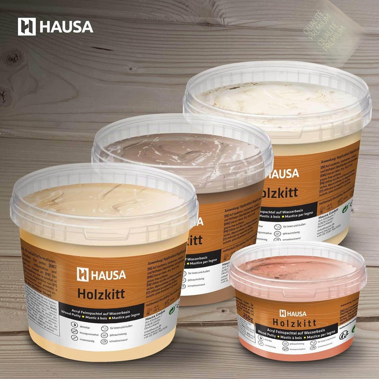 Hausa Mastic bois acrylique 1 kg Noir - Réparation bois - Séchage rapide - Résistant
