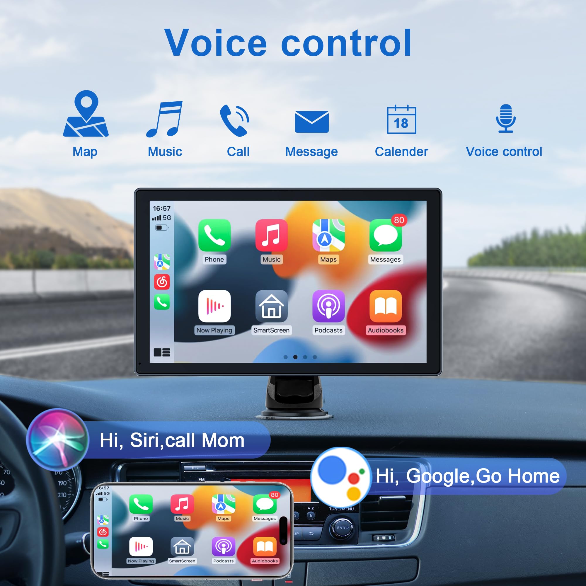 Carplay wyświetlacz do Apple Car Play i Android Auto, 9-calowy ekran dotykowy do radia, bezprzewodowe odtwarzanie Siri/Google Assistant dla większości pojazdów