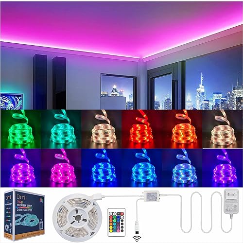 Tira de luces LED RGB de 16.4 pies para niños, iluminación ambiental enchufable para sala de estar y sala de juegos, luces LED multicolor (RGB, 16.4