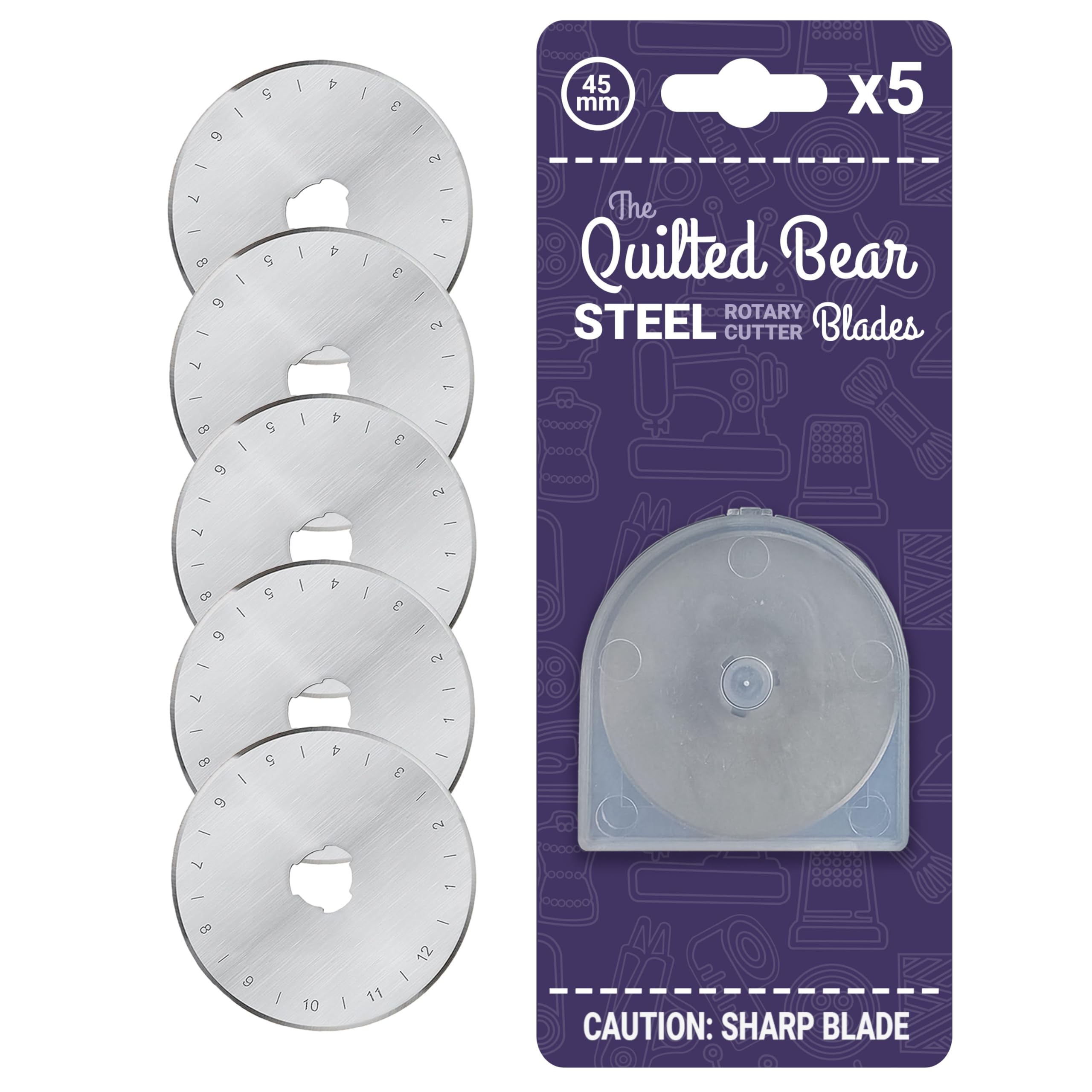 The Quilted Bear Rotary Blades 45mm - Precise Cutting & Long Lasting Easy Replace Universal Replacement Rotary Cutter Blades for Quilting & Sewing Rotary Cutters (5 Blades)