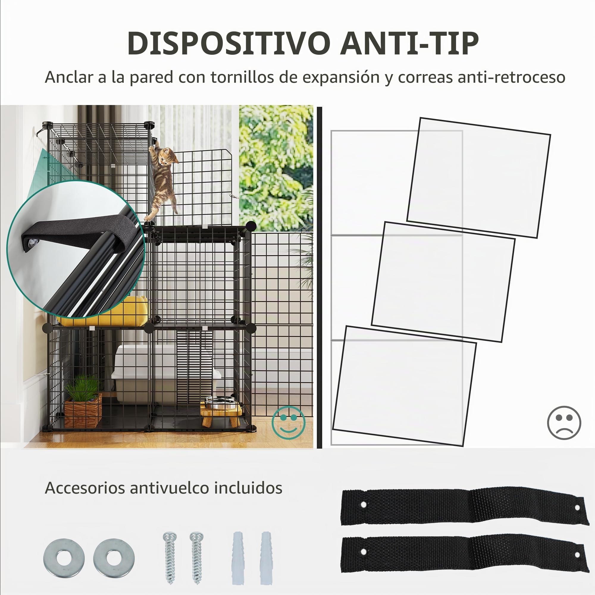 YITAHOME Jaula Grande para Gatos de Interior con balcón, perreras de Alambre de Metal Desmontables de 3 Niveles, Jaula para Gatos de Bricolaje para 1-3 Gatos, 106 x 71 x 106 cm
