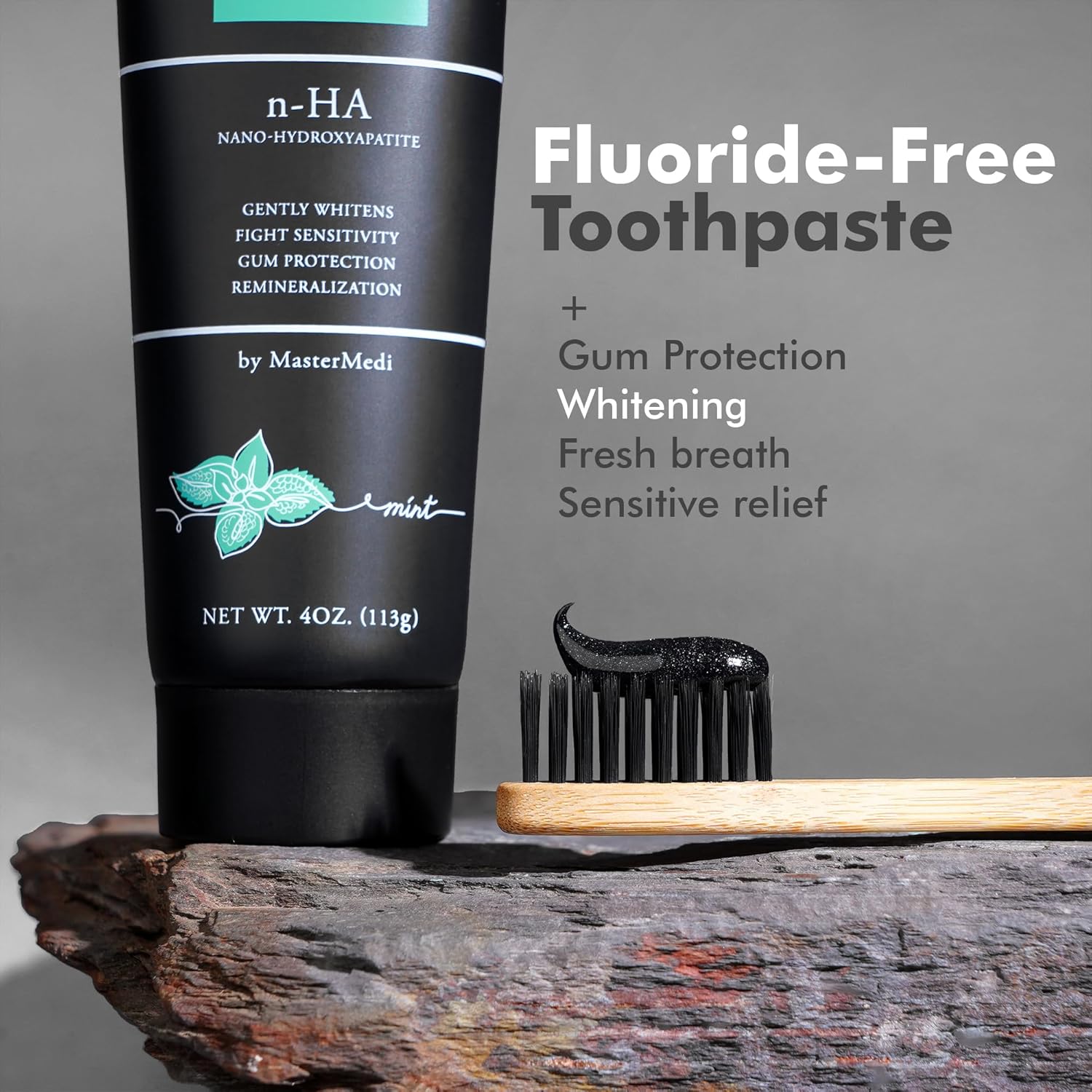 MasterMedi Nano Hydroxyapatite Whitening Toothpaste with Xylitol, Charcoal & Spearmint – Fluoride & SLS Free, Remineralizing Formula for Sensitive Teeth, Enamel Repair, 4 oz (Pack of 2) - Image 3