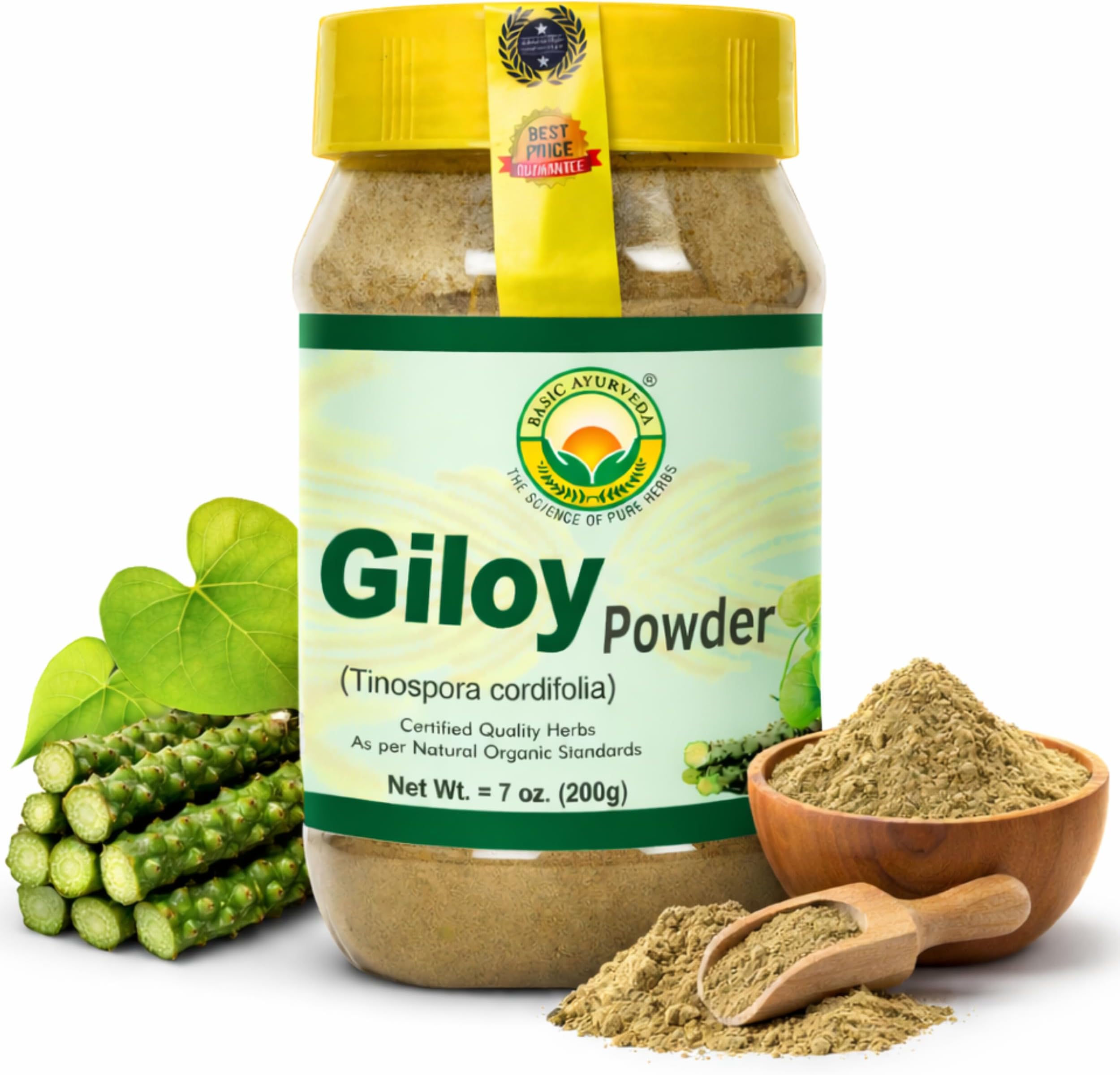 BASIC AYURVEDA Giloy (Guduchi) Powder | 7.05 Oz (200g) | Pure Tinospora Cordifolia Powder for Herbal Tea | Supports Immunity & Energy | No Added Colors & Flavors | Non-GMO, Gluten-Free & Vegan