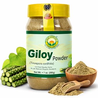 BASIC AYURVEDA Giloy Guduchi Powder | 7.05 Oz 200g | Pure Tinospora Cordifolia Powder for Herbal Tea | Supports Immunity & Energy | No Added Colors & Flavors | Non-GMO, Gluten-Free & Vegan
