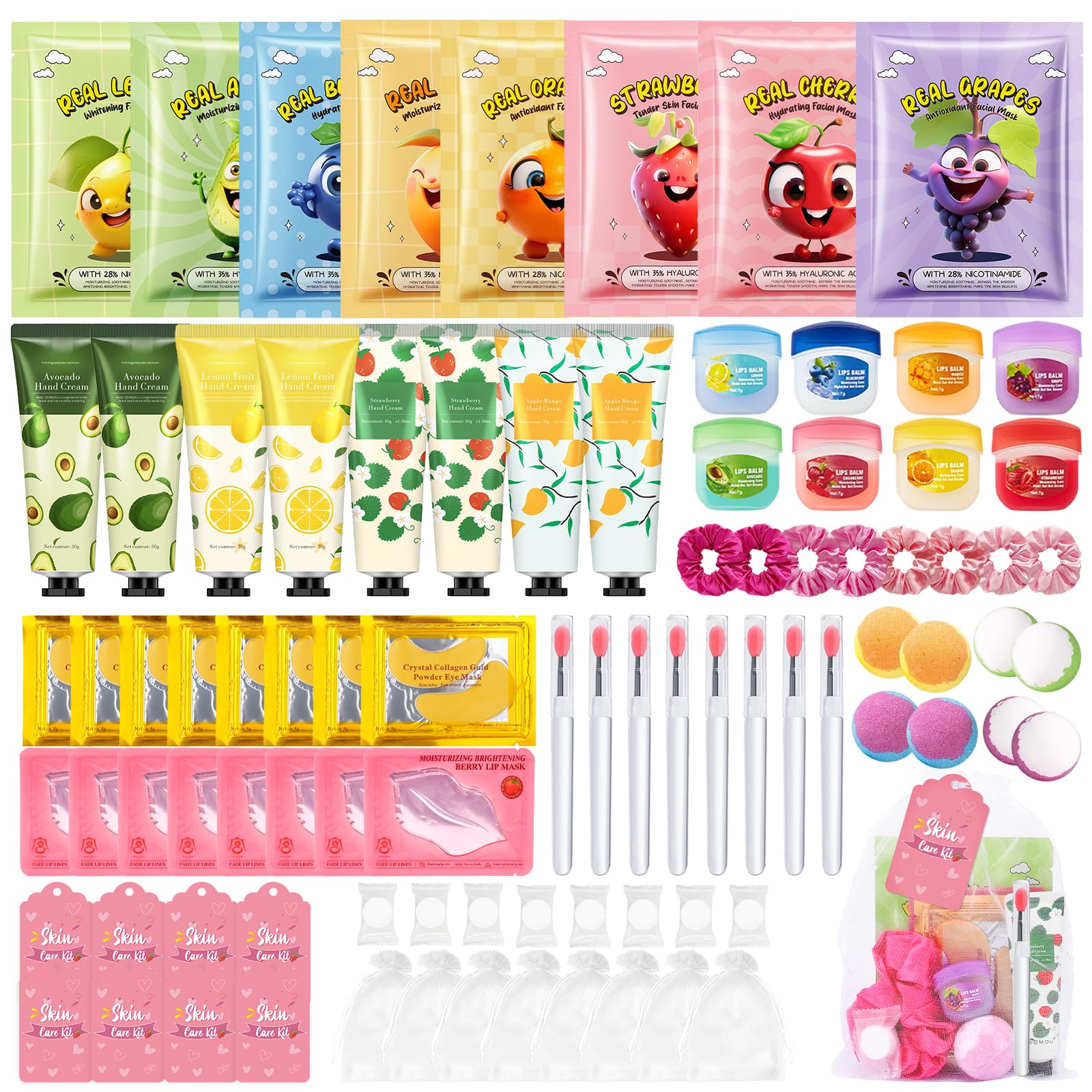 88PCS Spa Party Supplies for Girls, Spa Party Favors Include Face Masks, Under Eye Patches, Lip Masks, Lip Balm, Hand Cream, Foot Bath Bombs, Compressed Towels, Bulk Spa Sleepover Slumber Party Kit 88 PCS