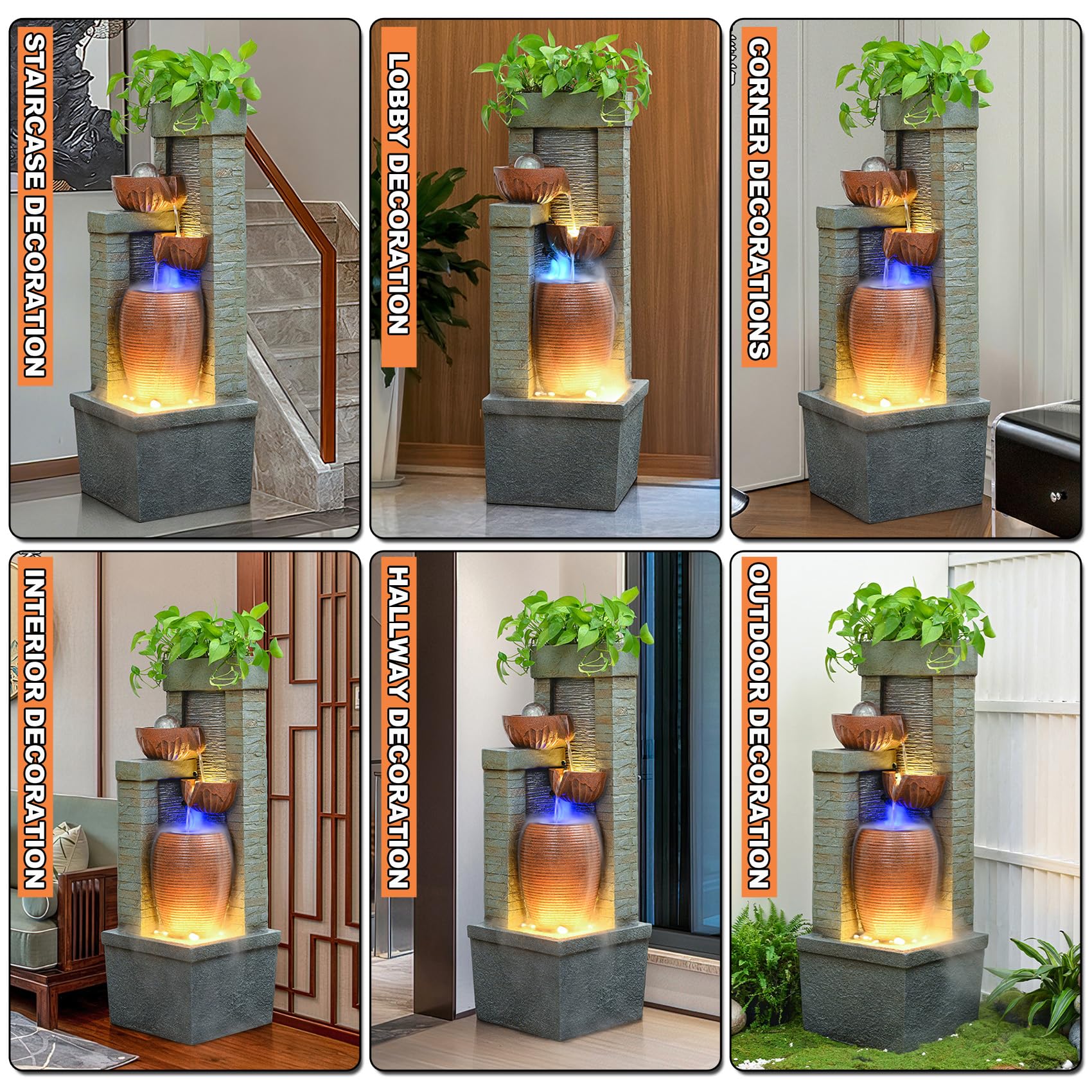 Fontana da Giardino Cascata d'Acqua 4 Livelli con Pompa dell'Acqua e Uscita dell'Acqua per la Decorazione del Patio 28 * 39 * 67 cm
