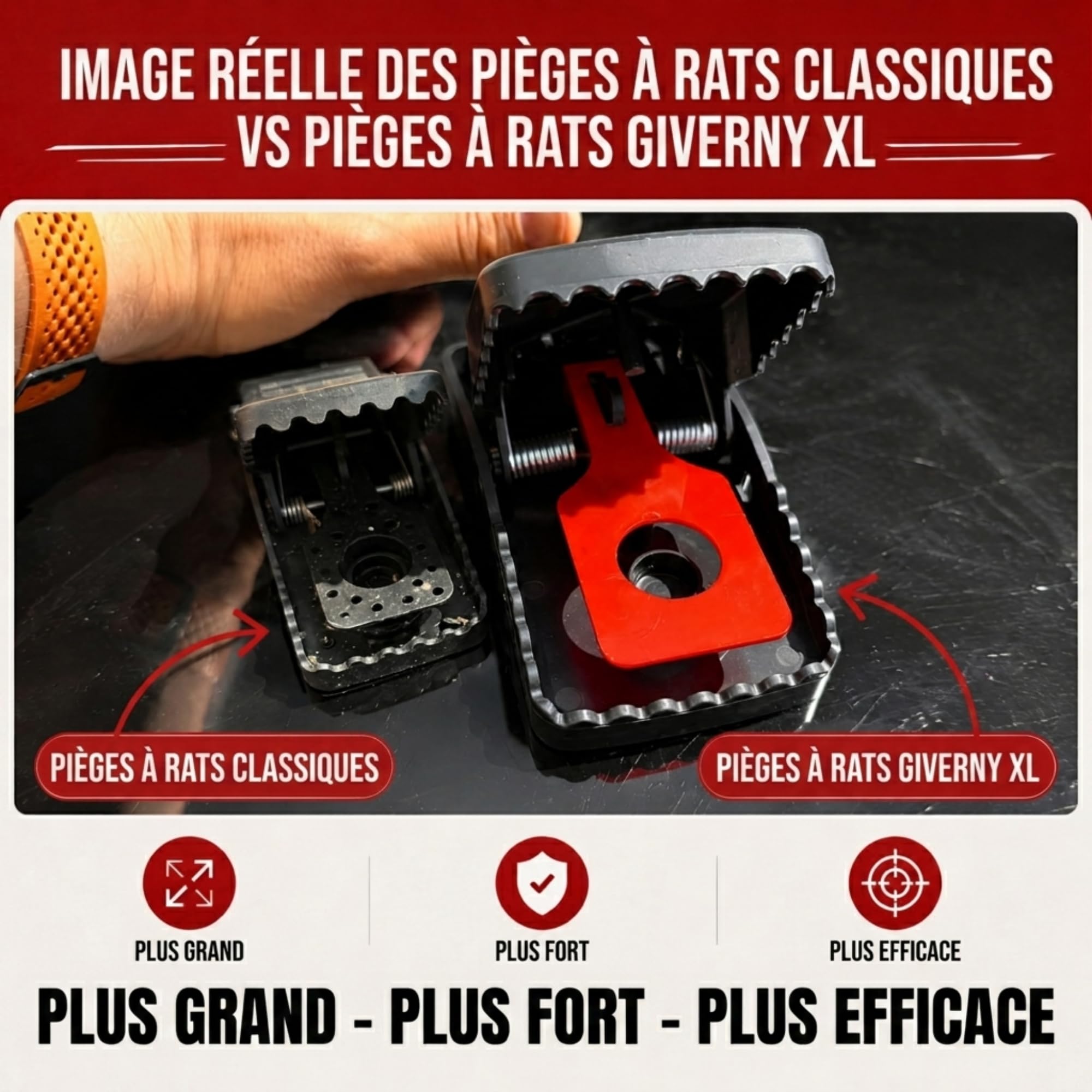 GIVERNY Piège à Rats XXL Lot de 6 Tapette Ultra-Puissante Réutilisable Anti Rongeurs Non Toxique Intérieur Extérieur