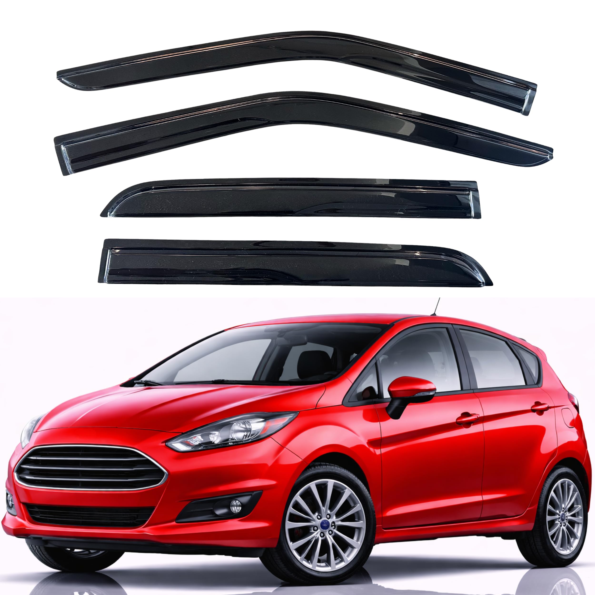 KPY Rain Guards Fit for 2009-2019 Ford Fiesta Hatchback, Out-Channel Window Visors Vent Wind Deflectors 4PC, Car Accessories for 09-19 Fiesta Hatchback (Excludes Sedan)