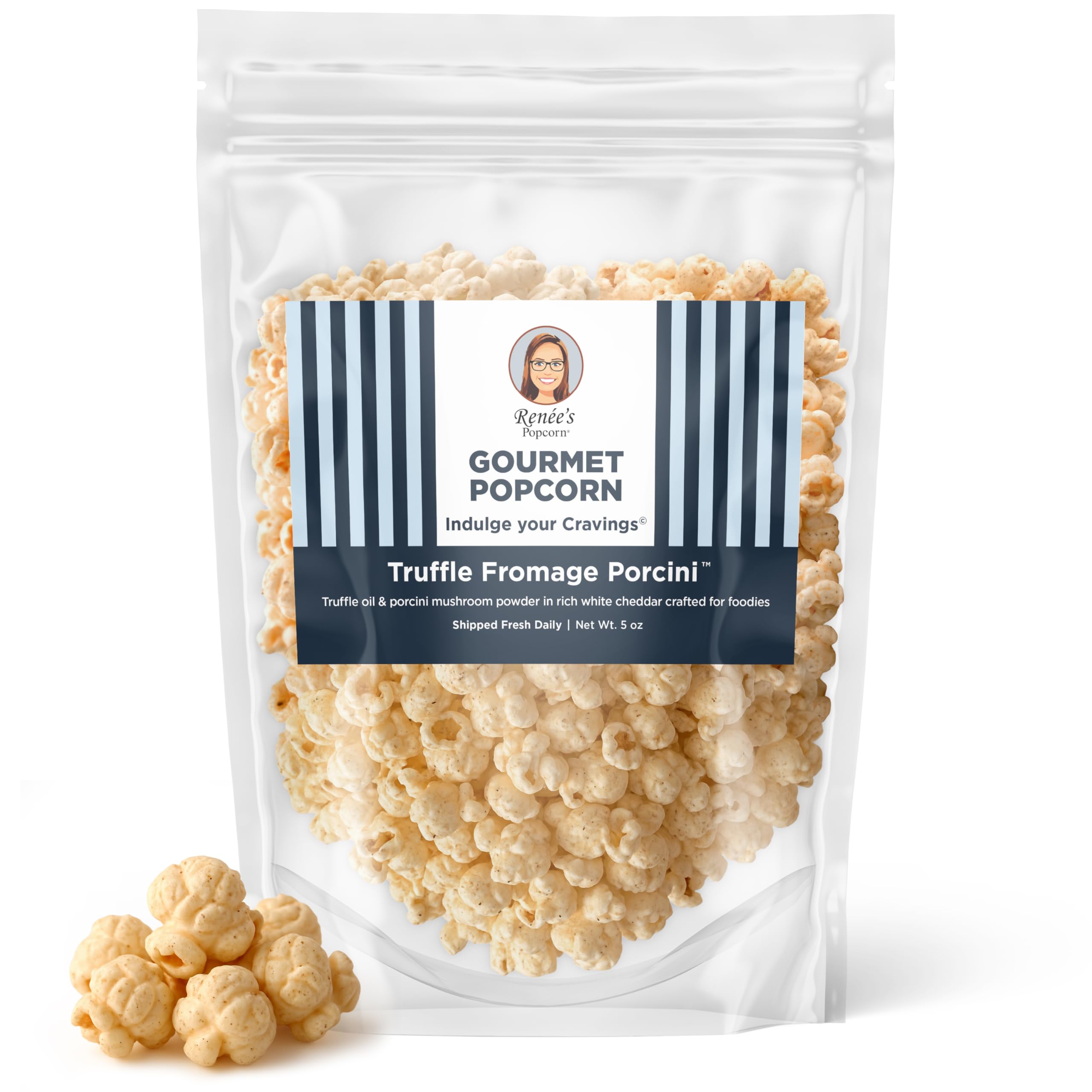Renée’s Truffle Fromage Porcini™ Gourmet Popcorn -Wisconsin white cheddar popcorn, truffle oil, truffle salt, wild and porcini mushrooms, savory fresh