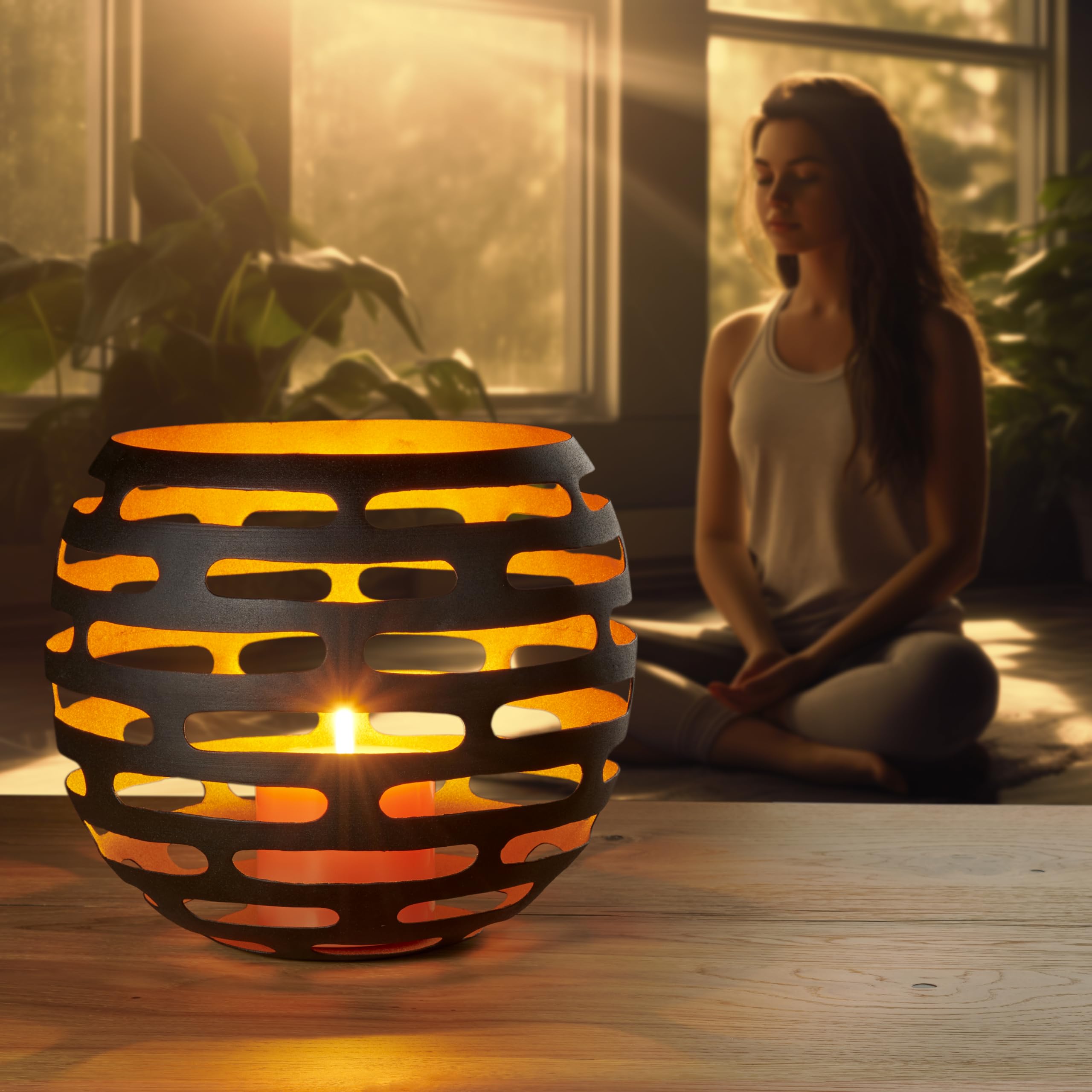 Windlicht Metall schwarz goldfarben - 25x25x23,5 cm - ideale Deko Wohnzimmer - Tischdekoration - Moderne Bad-, Büro- und Flur-Deko - Kerzenhalter