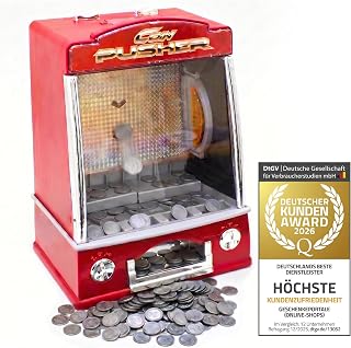 GOODS+GADGETS Münzschieber Geldspielautomat Spielautomat Spielhallen Automat Coin Pusher; Glückspiel-Automat mit Casino Sound & Lichteffekten (Münzschieber)