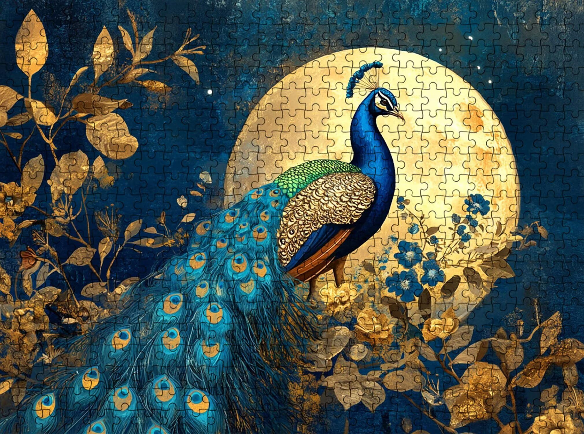 Pavone luna Puzzle 1500 Pezzi per Adulti, Puzzle in Legno - Collezione Classica con Poster Incluso - Sfida di Concentrazione e Passatempo Antistress, Gioco Educativo per Famiglia, 87 x 57 cm f0-594