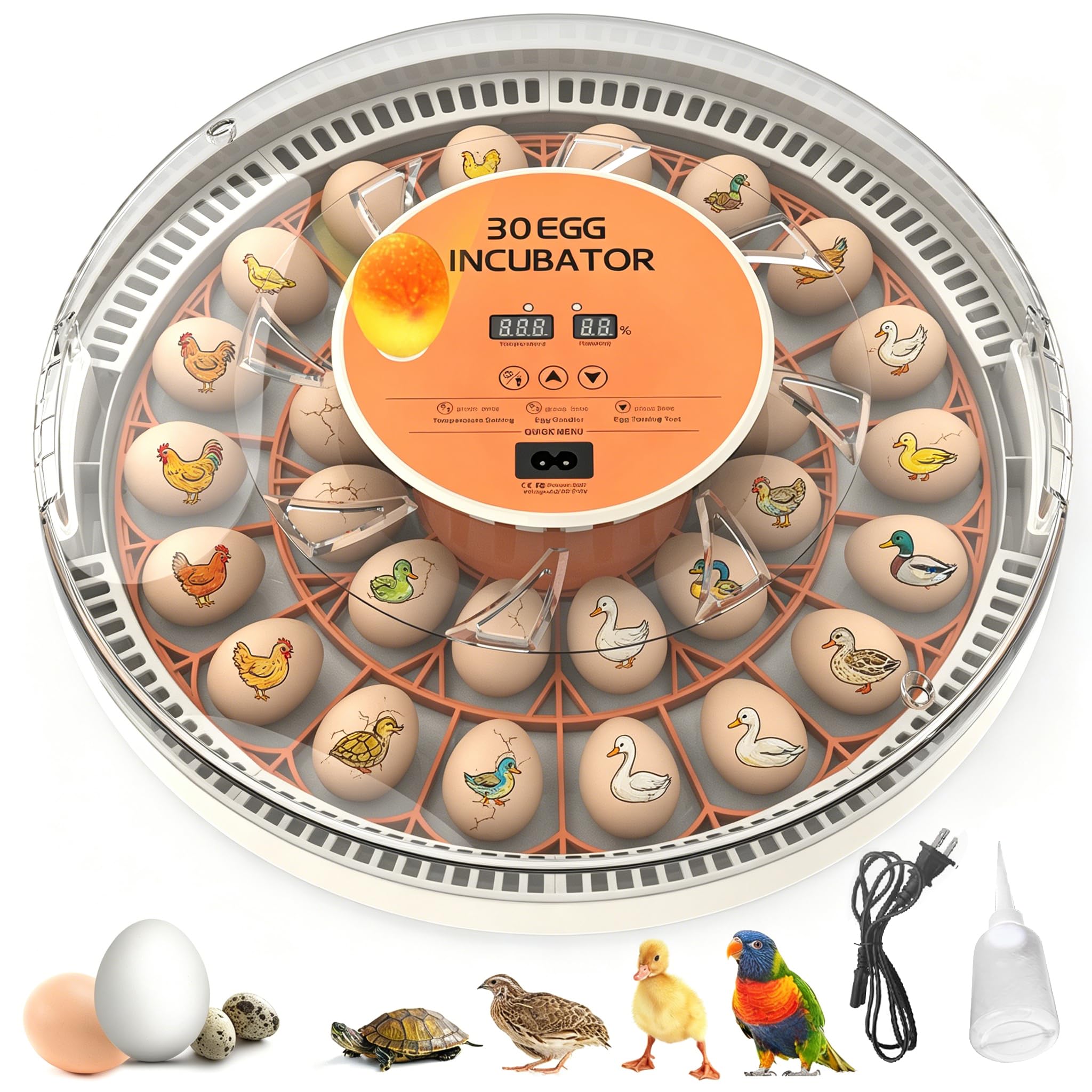 Photo 1 of 30 Egg Incubator with Automatic Egg Turning, Temperature Control and Humidity Monitor Incubators for Hatching Eggs, Chicken, Ducks, Goose, Pigeon, Quail, Parrot Incubator for Farm, Lab