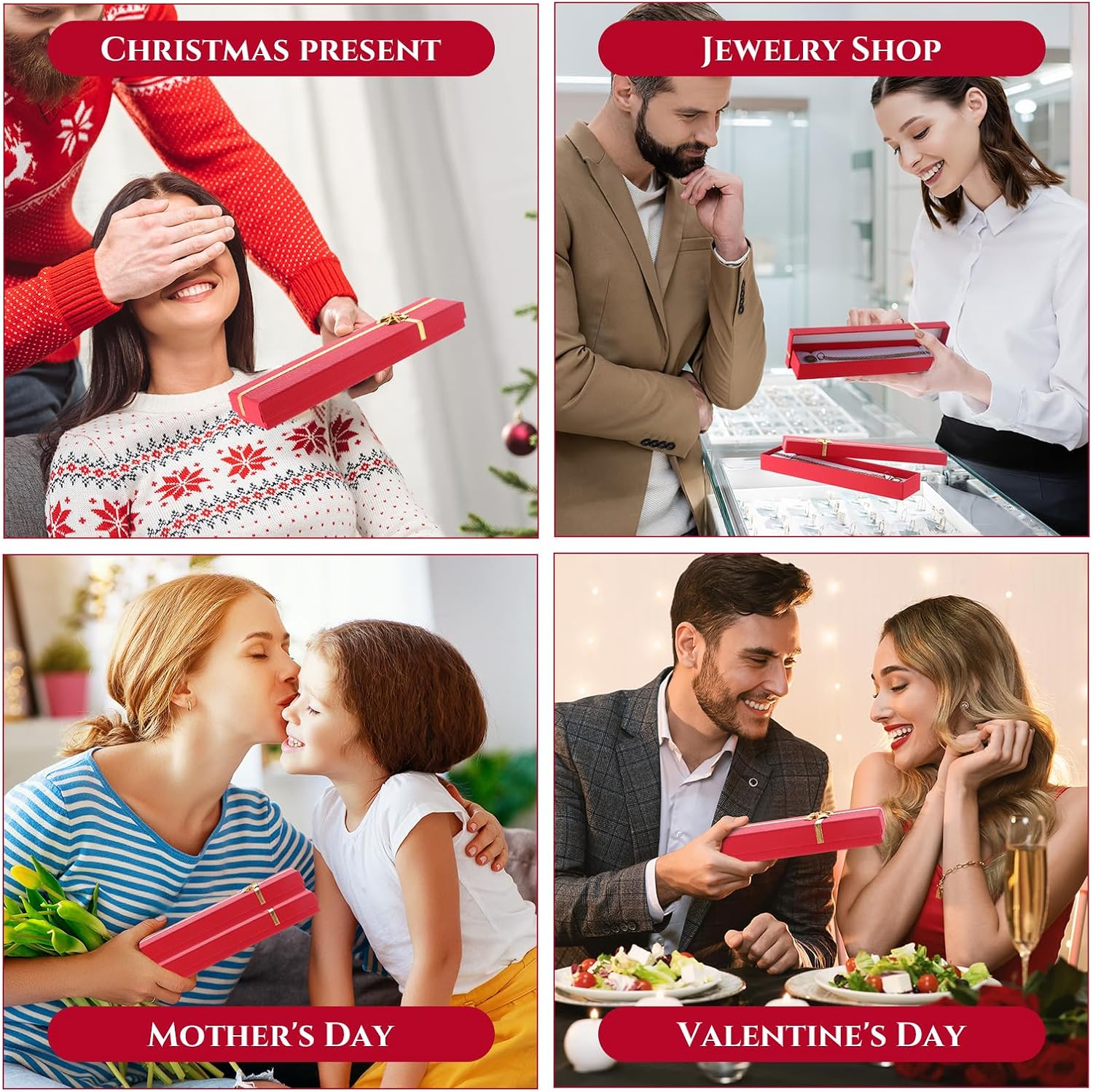 Yinkin 24 Pcs Jewelry Gift Boxes for Necklace Necklace Gift Box 9.45 x 2 x 1.2 Inch Cardboard for Wedding(Red)