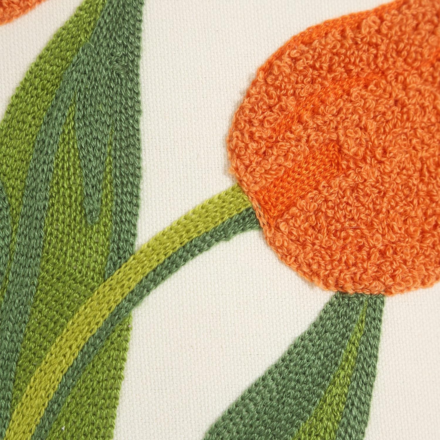 Tosleo Flower Cushion Covers 40 x 40 cm Throw Pillow Covers Orange Tulip Embroidery Cotton and Linen Pillow Case for Sofa Bed Garden Patio Home Decor Set of 2 - Image 2