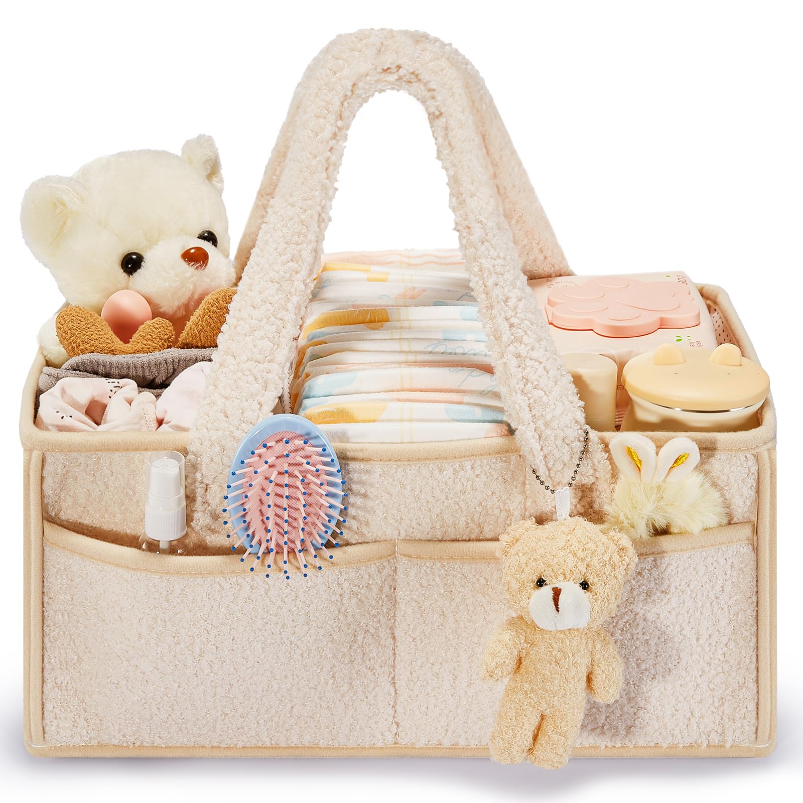 FIDOSTRIBE™ Baby Diaper Caddy with Handle, Portable Baby Diaper Caddy Organizer for Changing Table, Car Caddy Organizer, Large Diaper Storage Capacity (Oatmeal)