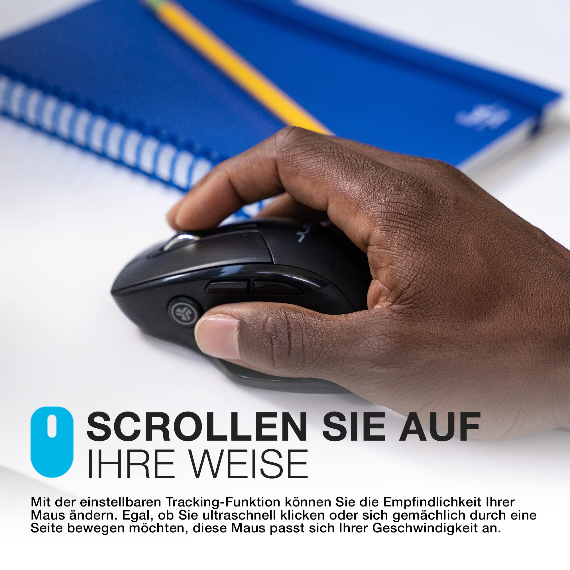 JLab JBuds Maus kabellos - Bluetooth Funkmaus wiederaufladbar, 5,2/2,4Ghz | Wireless Silent Mouse, Tri Mode mit USB-Dongle, Ergonomische Maus für iPad, PC, Computer, Laptop, Tablet