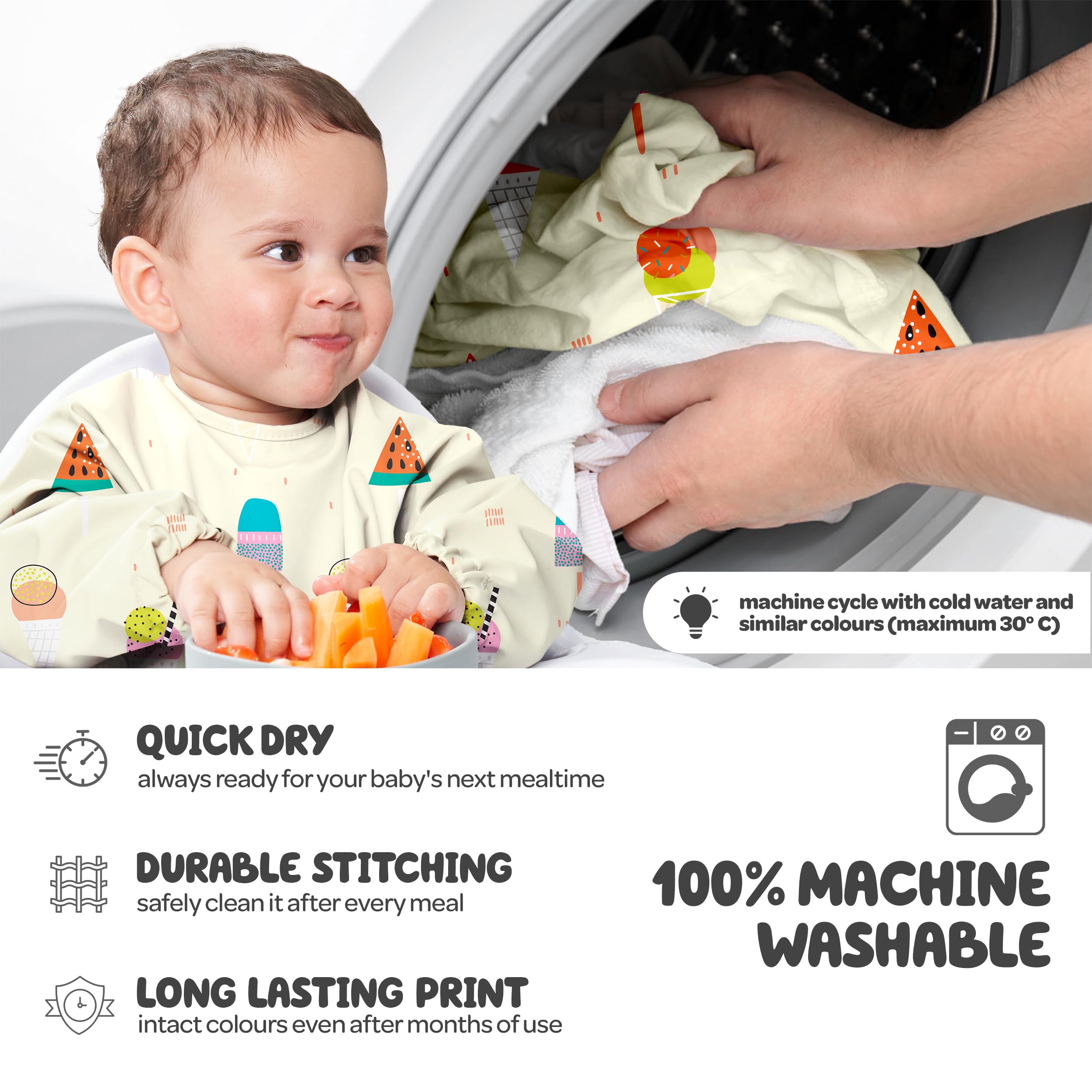 Nombear Baby Bibs with Sleeves for 6-24 Months, 1 Pack, Easy Wipe Clean, Machine Washable Baby Weaning Bib with Sleeves - Image 3