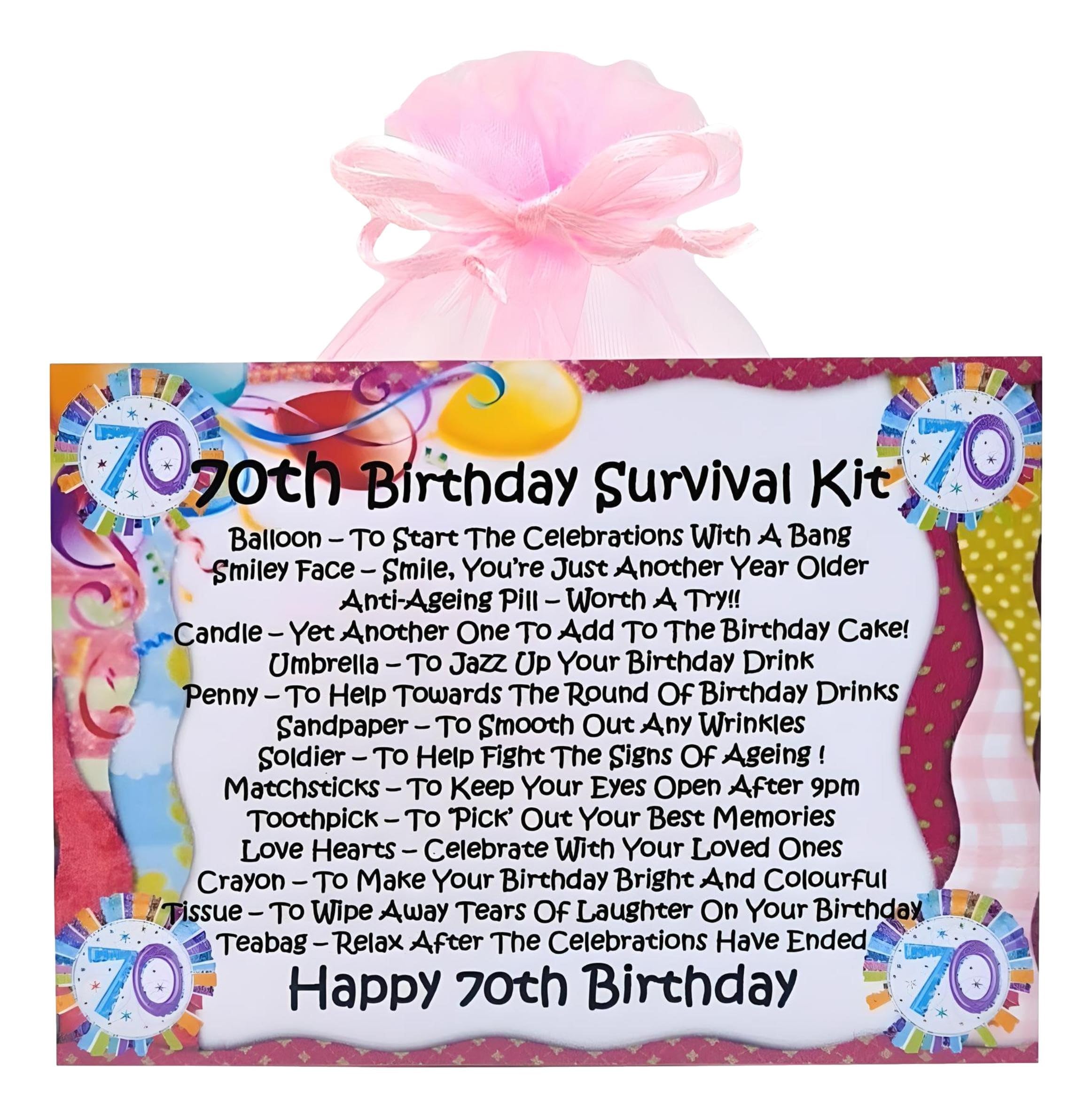 70th Birthday Survival Kit ~ (Pink) ~ Unique Sentimental Novelty Gift & Greetings Card | Happy Birthday | 70th Birthday Gift | Personalised Keepsake
