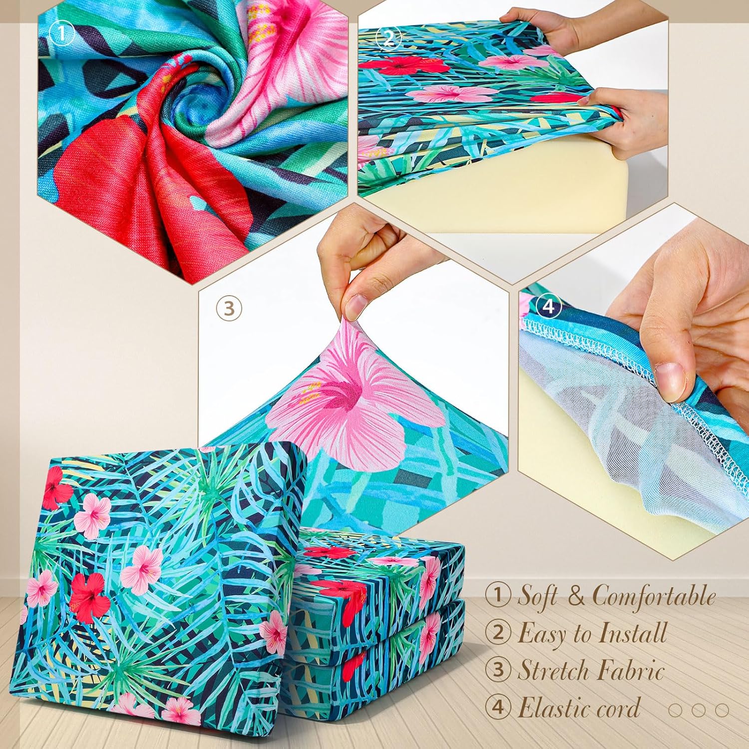 Newwiee 12 Pcs Patio Cushion Covers Outdoor Stretch Sofa Couch Cover Replacement Couch Slipcover Sofa Seat Chair Porch Patio Furniture Protector, Flexibility Washable(Colorful,Palm Leaf)