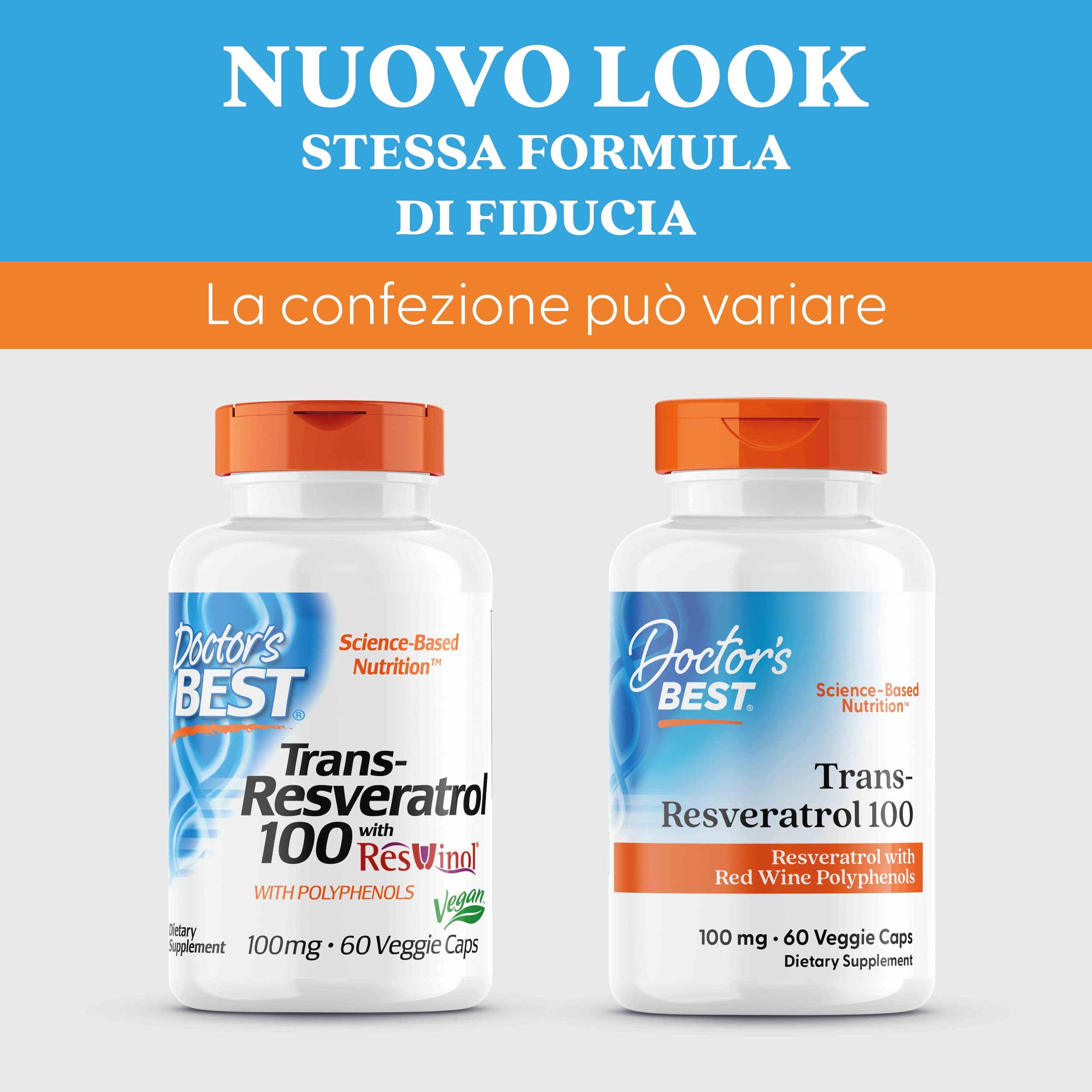 Doctor's Best, Trans-Resveratrolo 100 con ResVinol, 100mg, 60 Capsule vegane, Testato in Laboratorio, Senza Glutine, Senza Soia, Vegetariano