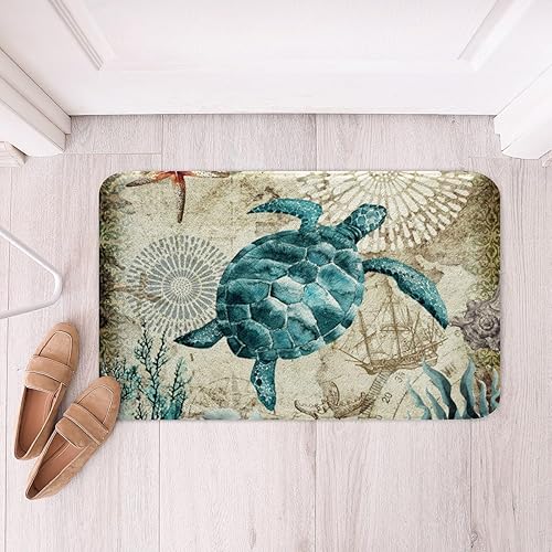 Miniatura 2 de Alfombra de baño de tortugas marinas, alfombras de baño de tortugas de acuarela, alfombra de baño de tortuga de playa oceánica, alfombra de entrada