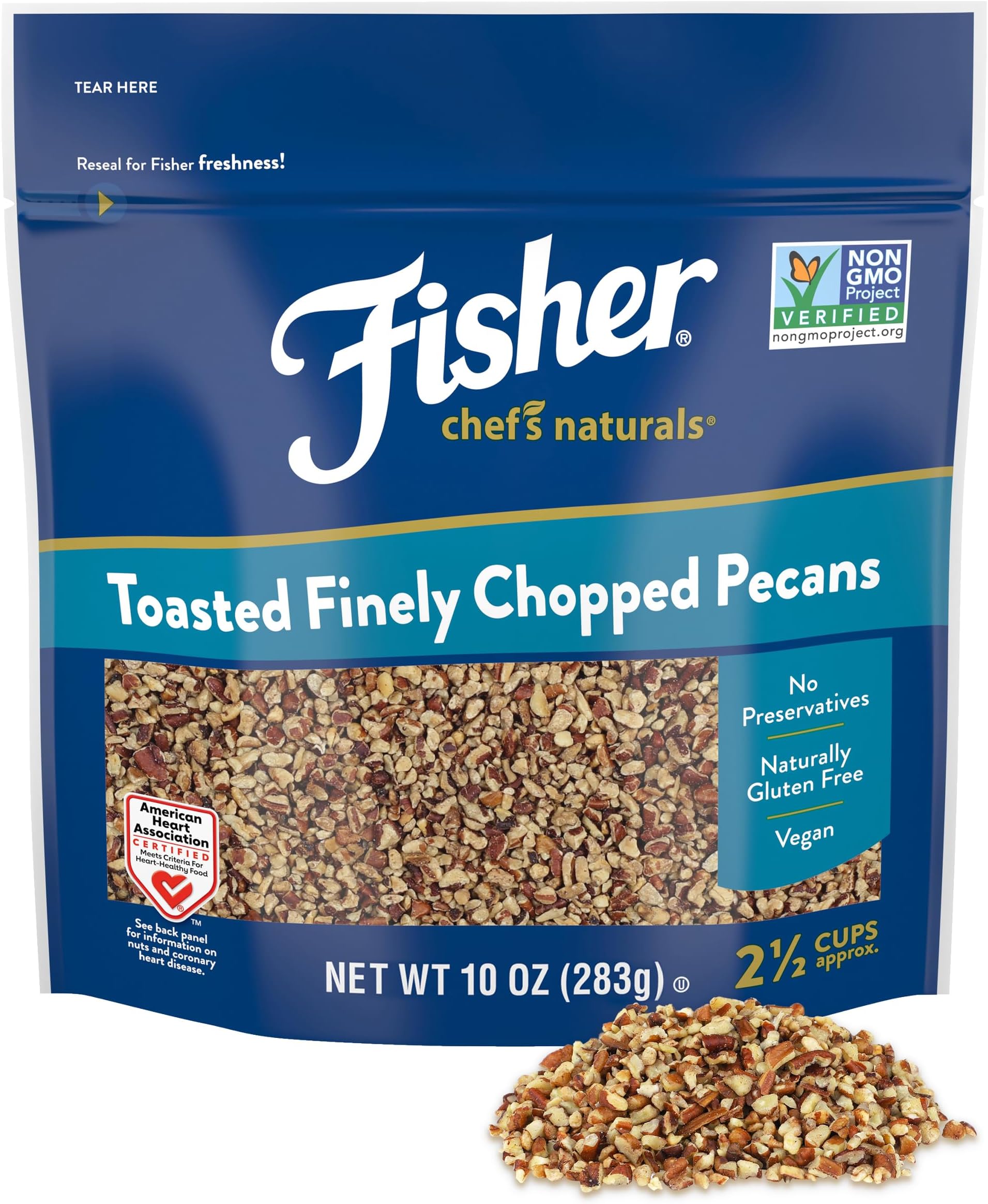 Fisher Chef's Naturals Unsalted Chopped Pecans 10 oz Resealable Bag, Unsalted...