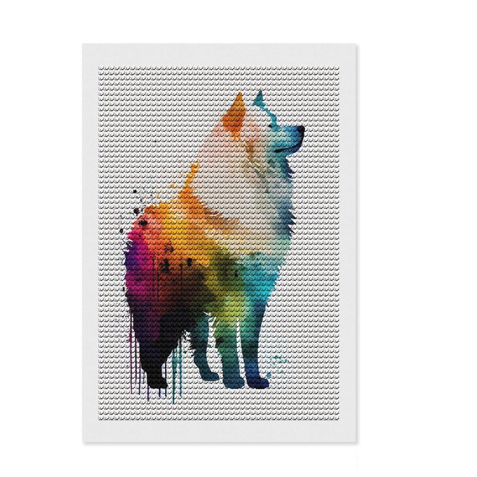 Junmoney Samoyed Rainbow Diamond Painting Kit 8"x12", for Teens, Sparkling Round Gems, Festive Craft Gift, Home Wall Decor, with Tool Kit