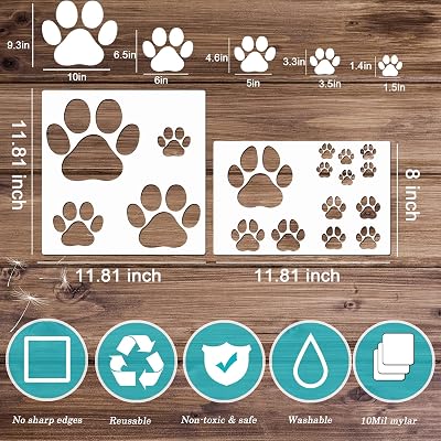 Reusable Dog Paw Stencil For Painting - Small & Large Sizes For Walls, Crafts, Wood Signs - View #12