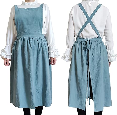 Miniatura 4 de Delantal vintage para mujeres y niñas, vestido de jardinería con espalda cruzada