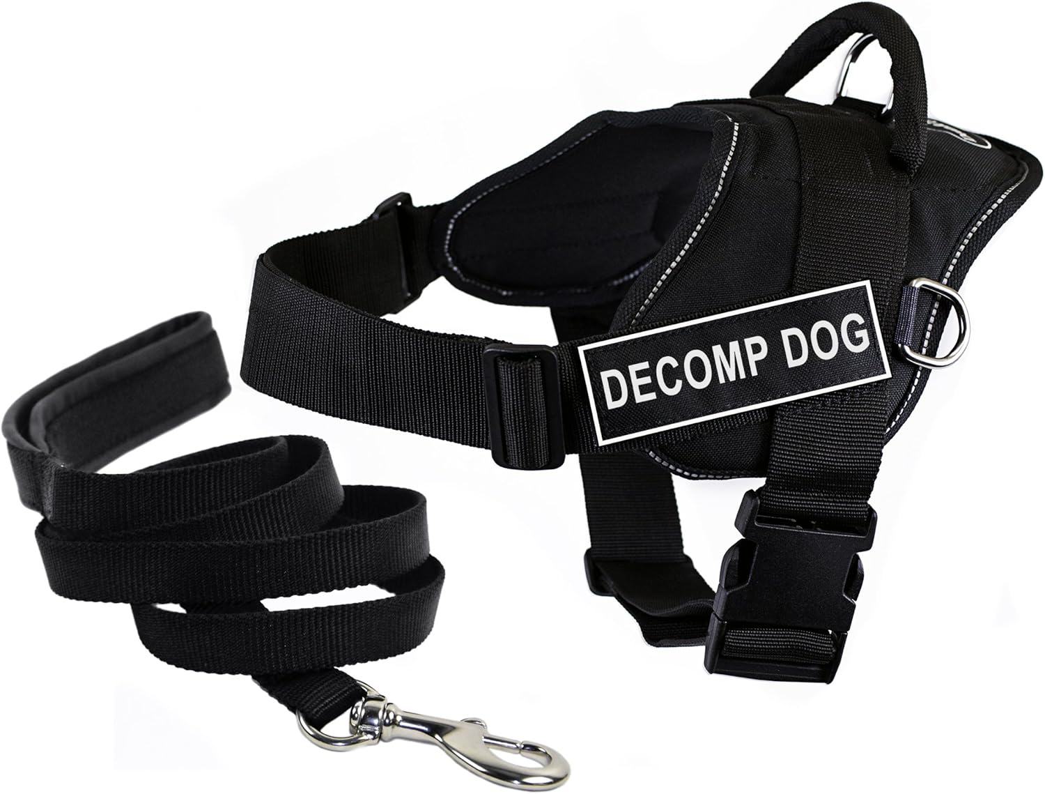 Dean & Tyler Bundle Medium Black DT Fun Works Decomp Dog Reflective Harness with "Padded Puppy" Leash and 6-Feet Stainless Steel Snap