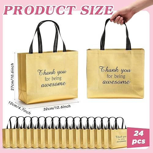 Miniatura 2 de Sweetude 24 bolsas de regalo de agradecimiento a granel con asas, reutilizables, no tejidas, doradas, plegables, para cumpleaños, baby shows,