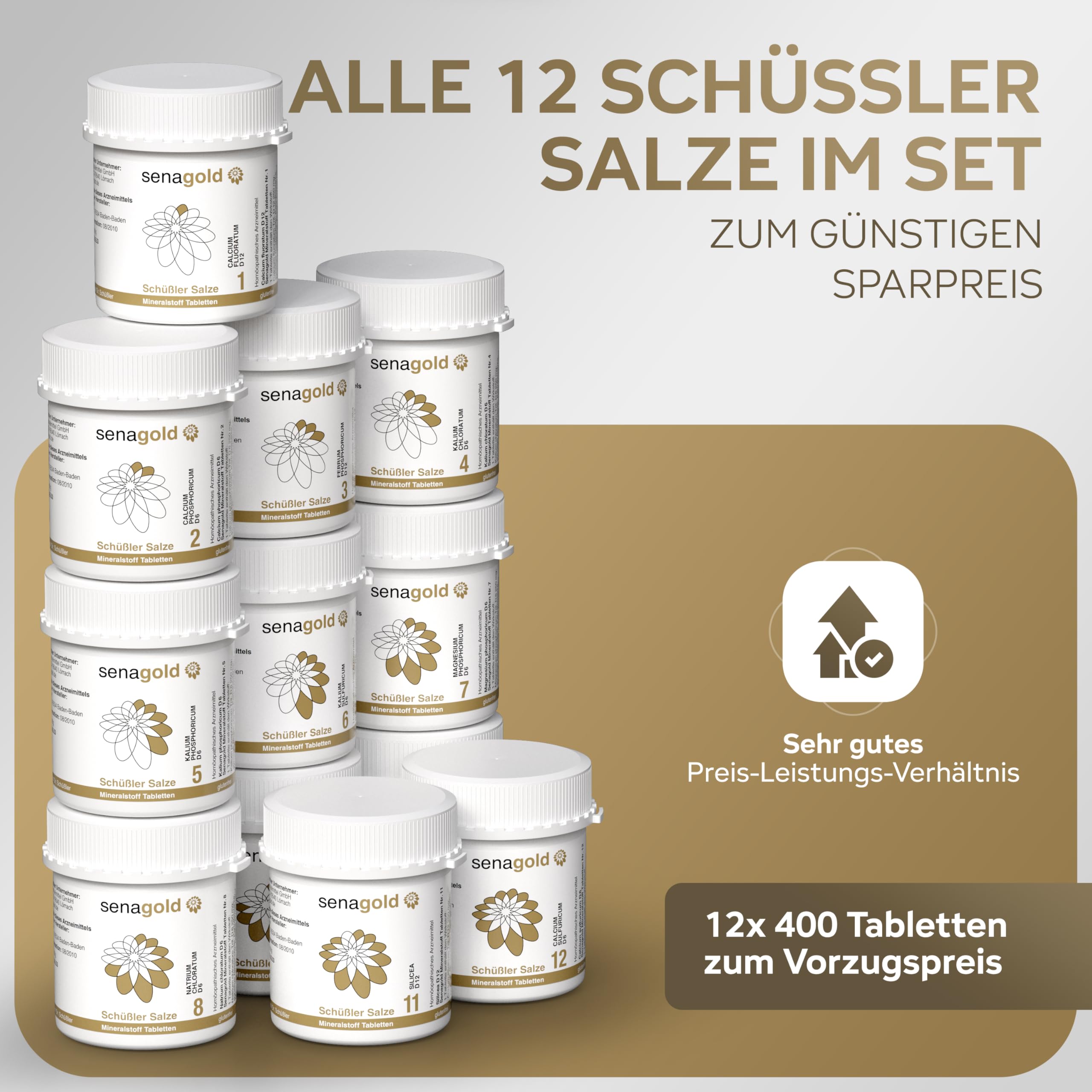 Senagold Schüssler Salze Set Nr. 1-12 (11x1000 + 1x400 Tabletten) * glutenfrei * hergestellt nach HAB in Deutschland (11x1000 + 1x400 Tabletten)
