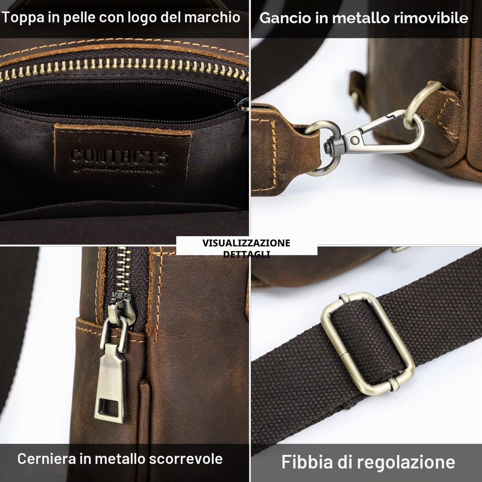 Contacts Marsupio unisex da uomo con scomparti per carte di credito e tasche con cerniera cintura regolabile a tracolla piccola borsa a tracolla per allenamento all'aperto escursionismo
