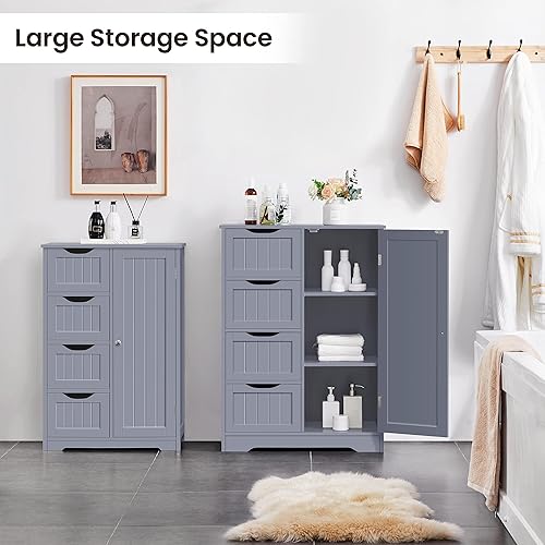 Miniatura 2 de Topeakmart Armario de almacenamiento de baño independiente con 4 cajones y un armario de puerta para sala de estar o pasillo, gris