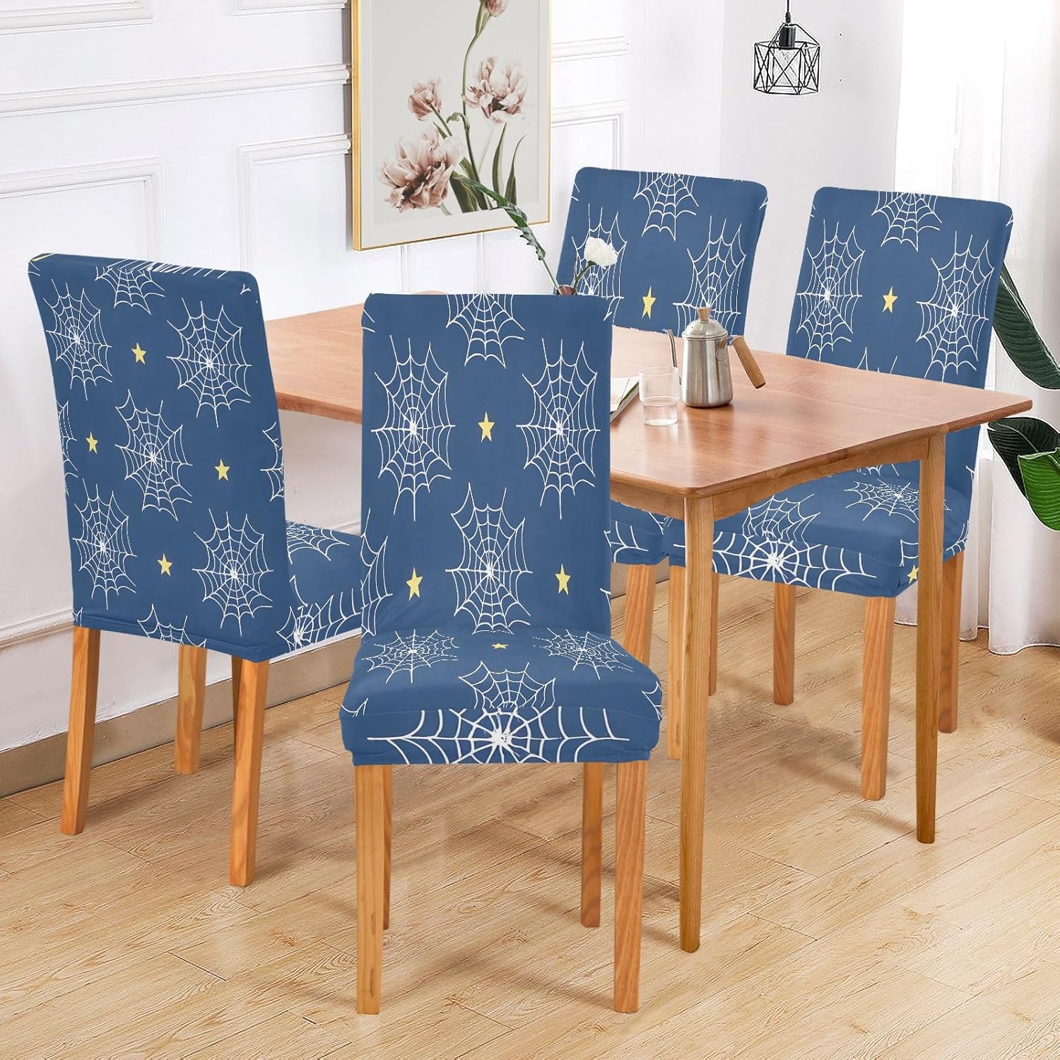 ALAZA Chair Covers for Dining Room, Cobweb Star Pattern Stretch Chair Cover Sets Chair Protector Removable Washable for Ktichen Restaurant Hotel