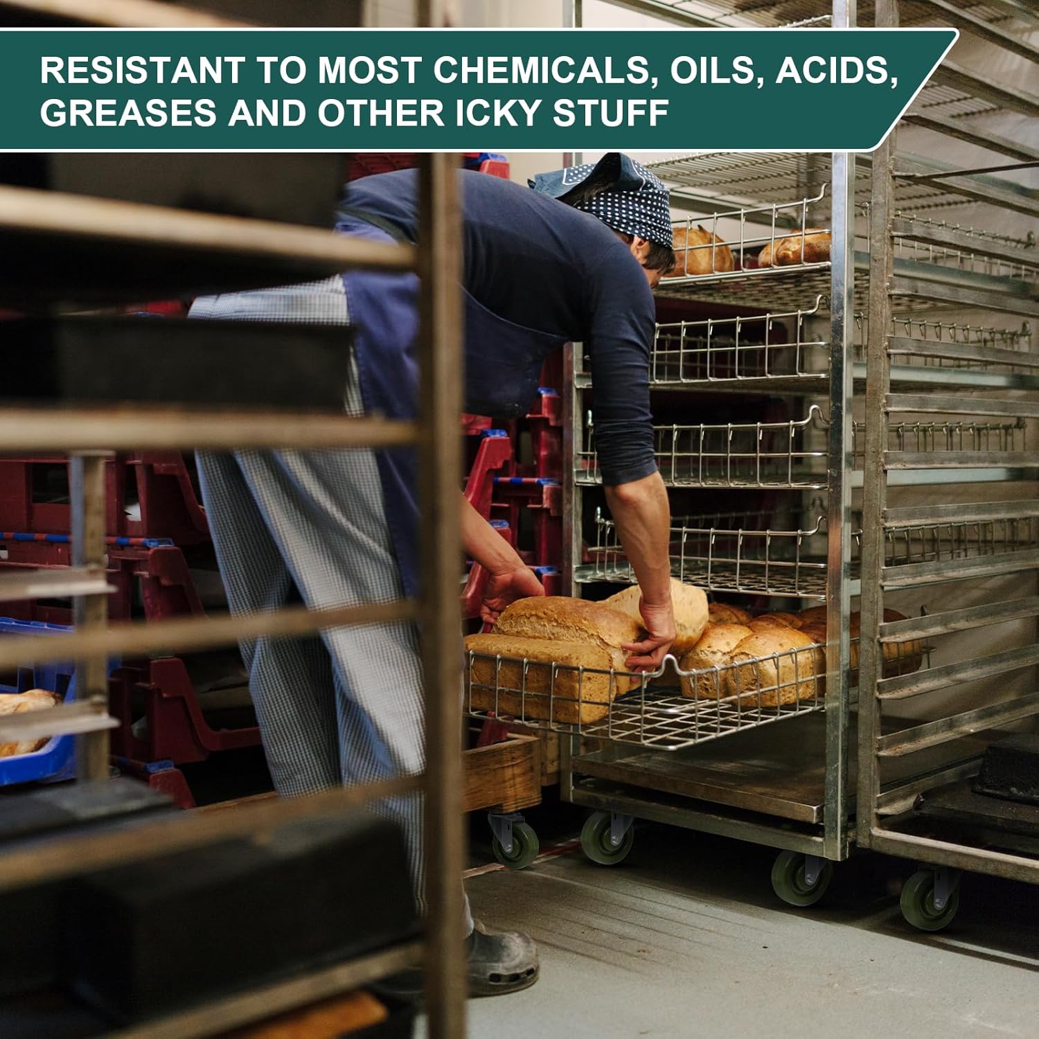 4"x1.5" Caster Wheels, High Temp Industrial Bakery and Oven Rack Caster Wheels, Heavy Duty Casters Set of 4 with Capacity 2800 LB (4 Swivel)