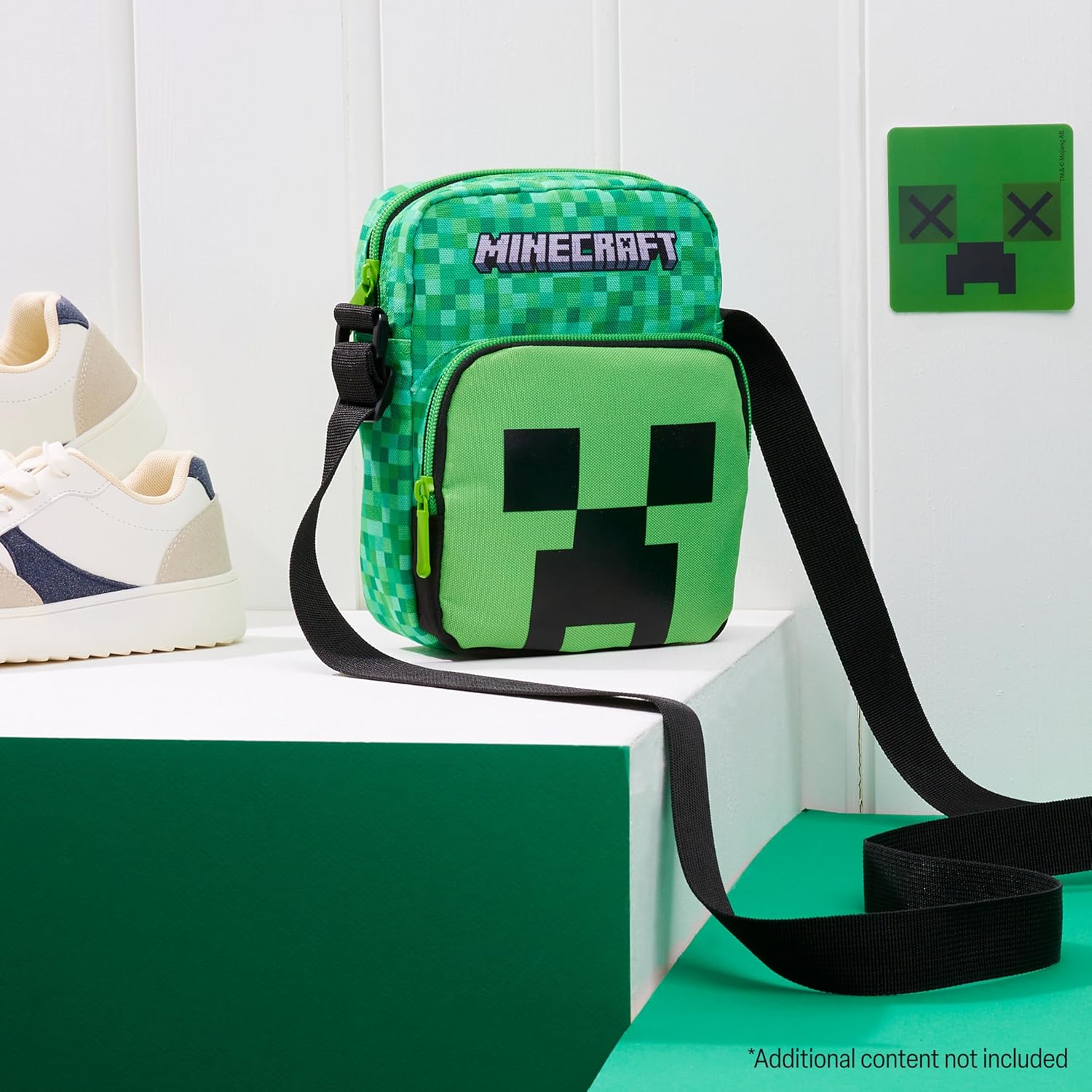 Minecraft Creeper Crossbody Bag for Teens, Phone Pouch or Mini Messenger Set, Shoulder Bag for Travel