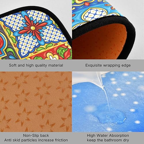 Miniatura 7 de Juego de 2 tapetes de cocina mexicanos de Talavera, juego de 2 tapetes de cocina antifatiga, lavables, antideslizantes, acolchados, de espuma,