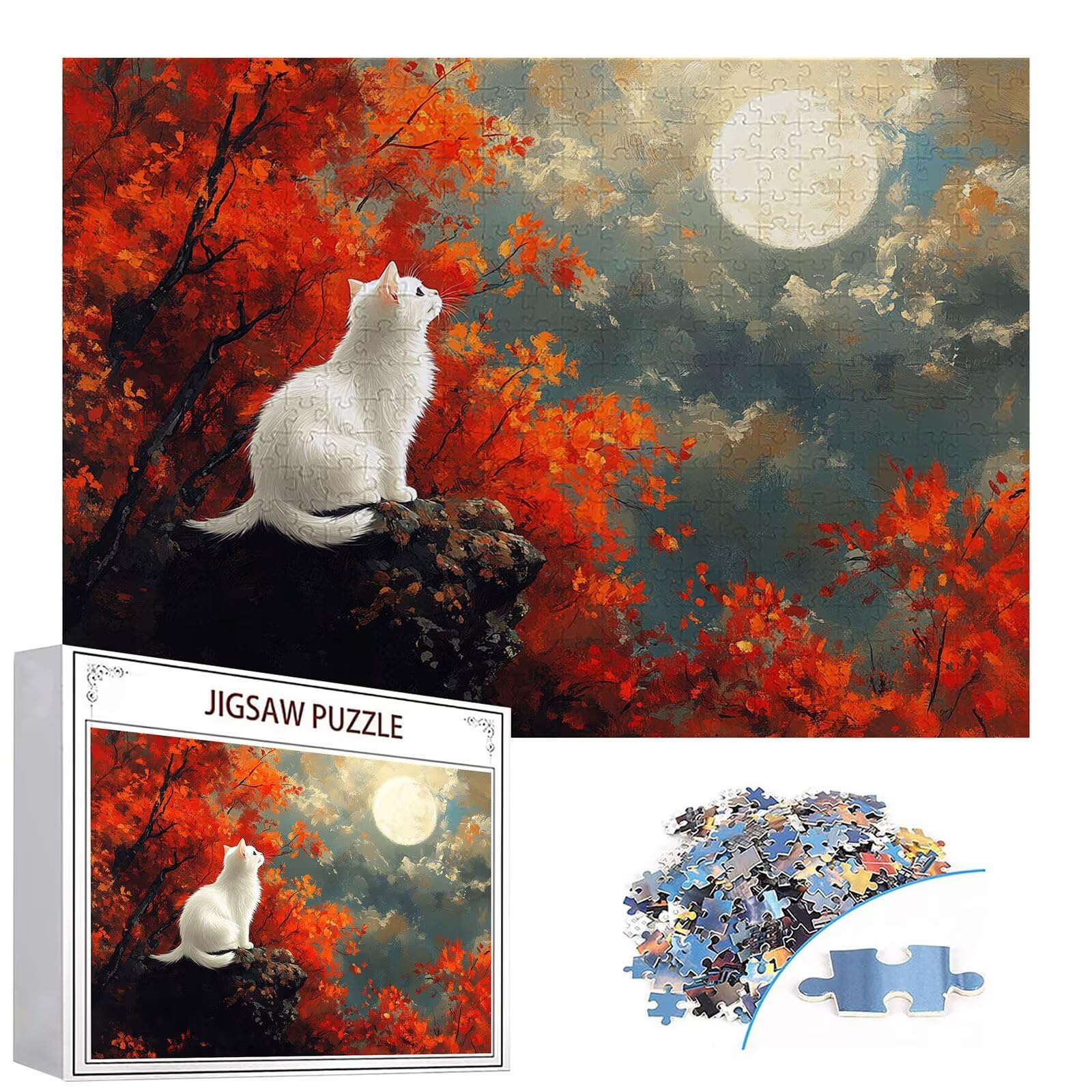 Puzzle 3000 elementów kot puzzle dla dorosłych księżyc 122 x 81 cm Unikalne rzemiosło klasyczne 3D drewniana układanka do rodzinnych gier aktywnych, układanka do samodzielnego wykonania nawet do