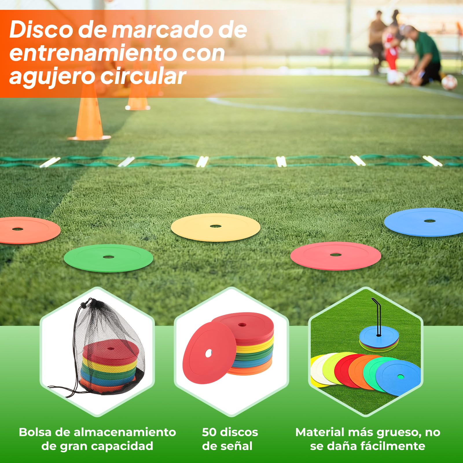 Harilla 50 Marcadores de Suelo, Conos Planos Antideslizantes de 15,3 cm, para Entrenamiento de Fútbol, Entrenadores y Voleibol, Marcado de Canchas