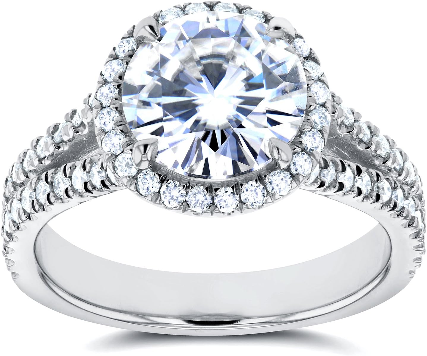 Kobelli Round-Cut Moissanite Halo Engagement Ring 2 2/5 CTW 14k White Gold