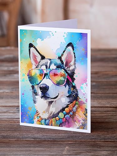 Miniatura 2 de Caroline's Treasures DAC2563GCA7P Siberian Husky Hippie Dawg Greeting Cards Pack of 8 Blank Cards with Envelopes Whimsical A7 Size 5x7 Blank Note