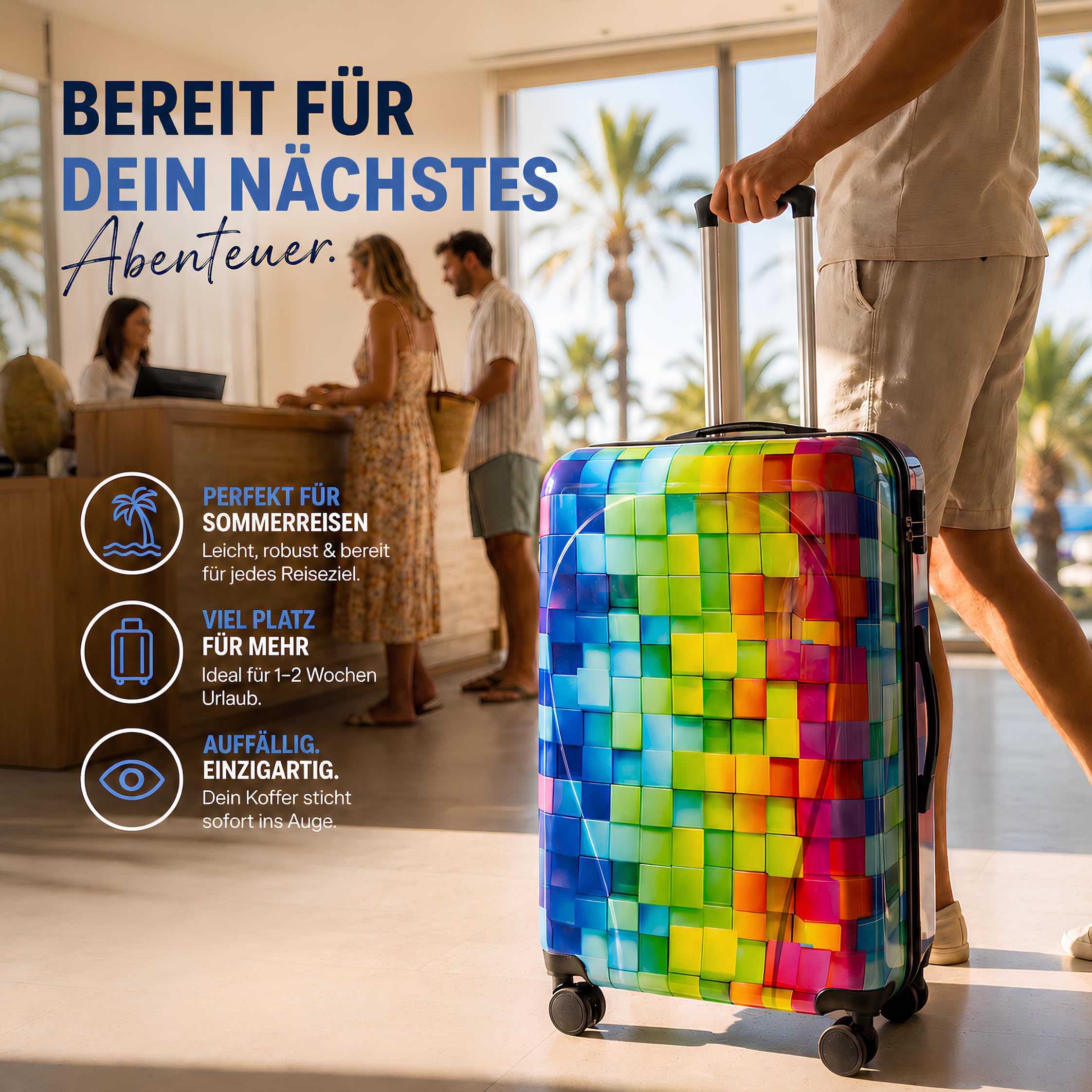 NOWI Hartschalenkoffer XL Groß - 100L Volumen - 158cm Gurtmaß - 8 Rollen 360° drehbar - Leichter Koffer mit Zahlenschloss & Teleskopgestänge - Reisekoffer mit Rollen, Trolley (XL)